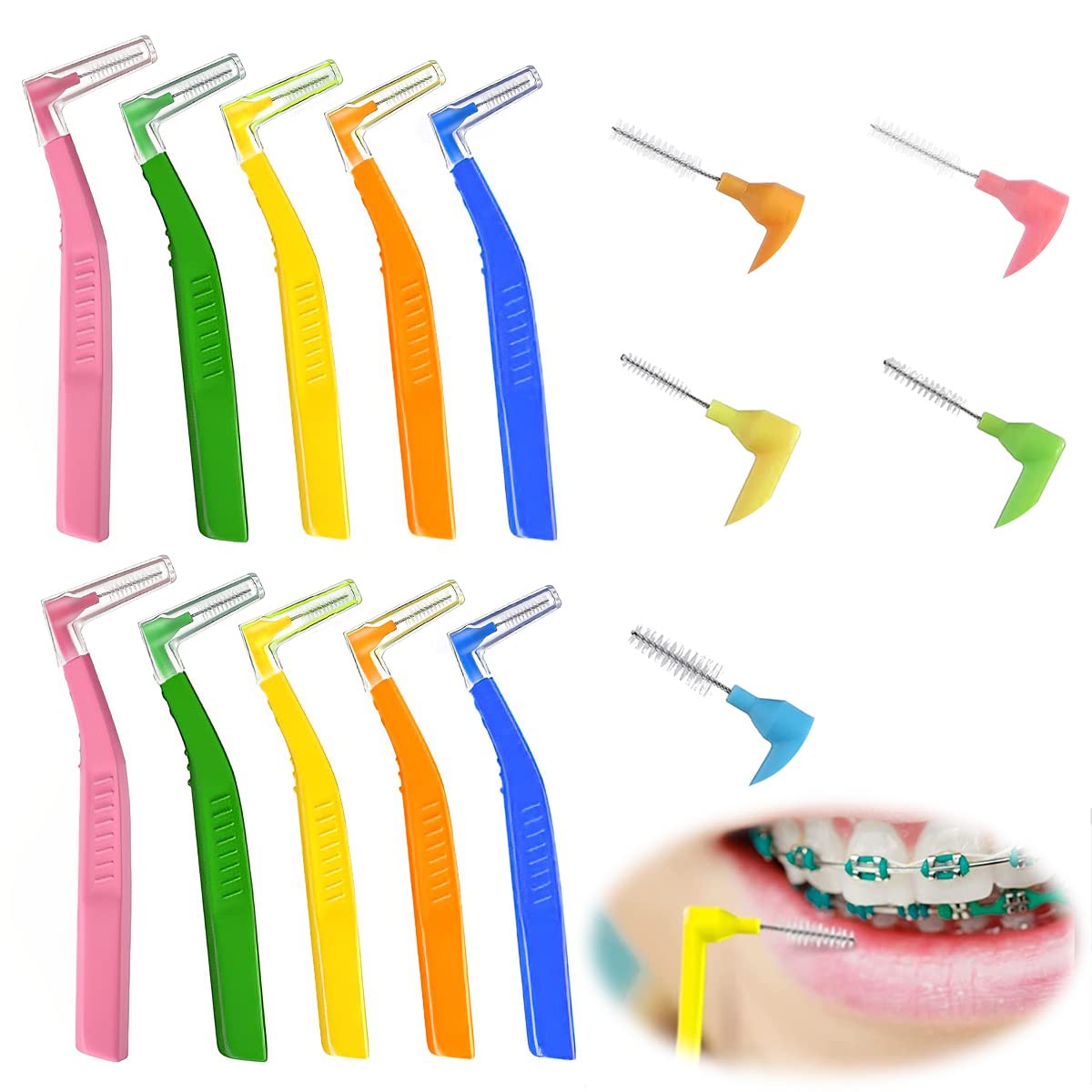 HANNEA 10pcs Interdental Brushes, L-shaped Interdental Brush Angle, Angled Dental Brush for Teeth Oral Dental Care Brush Cleaning Tool HANNEA 10pcs Interdental Brushes, L-shaped Interdental Brush Angle, Angled Dental Brush for Teeth Oral Dental Care Brush Cleaning Tool